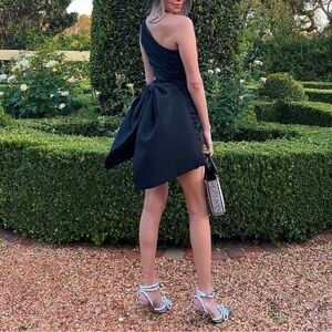 Rachel Gilbert Black Marco One-Shoulder Mini Back Bow Mini Dress AU8/US4 NWT
